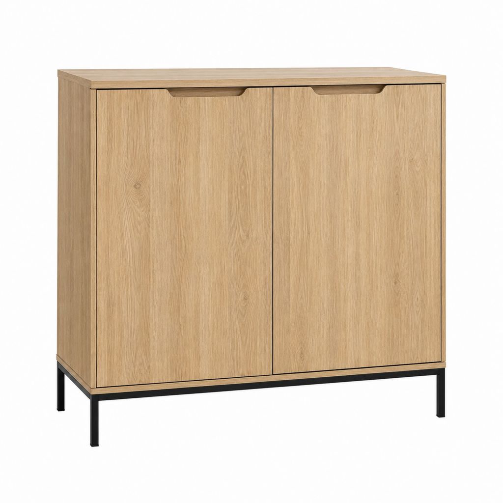 Sideboard mit 2 Türen in Eiche Natur aus Spanplatte und Stahl 80 x 90 x 40 cm