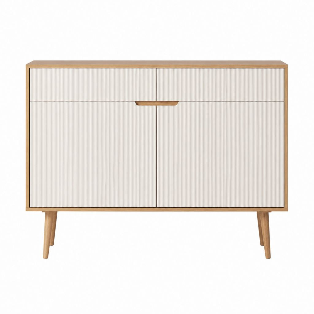 Sideboard Weiß Eiche MDF Rechteckig 120 x 40 x 85 cm mit 2 Türen und Schublade