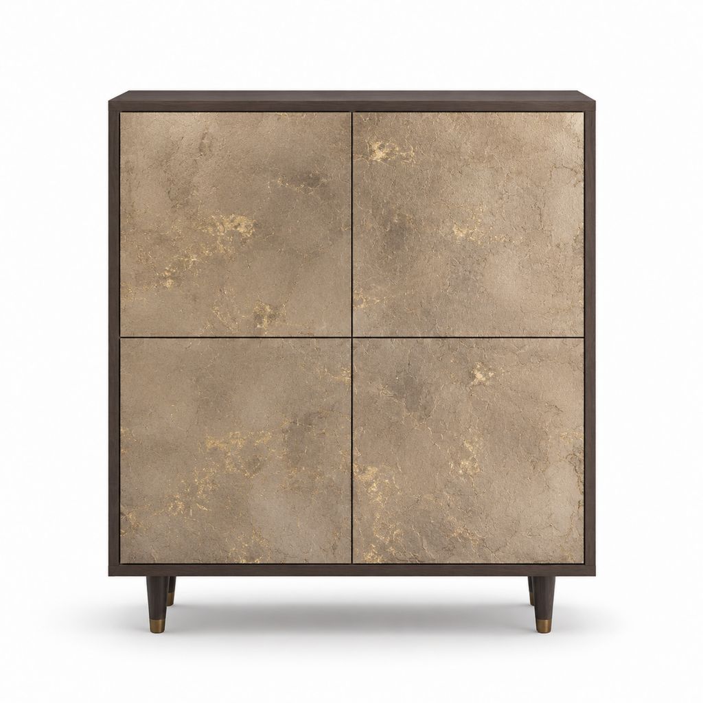 Sideboard Hochschrank Braun Taupe MDF in Steinoptik rechteckig 90 x 40 x 120 cm