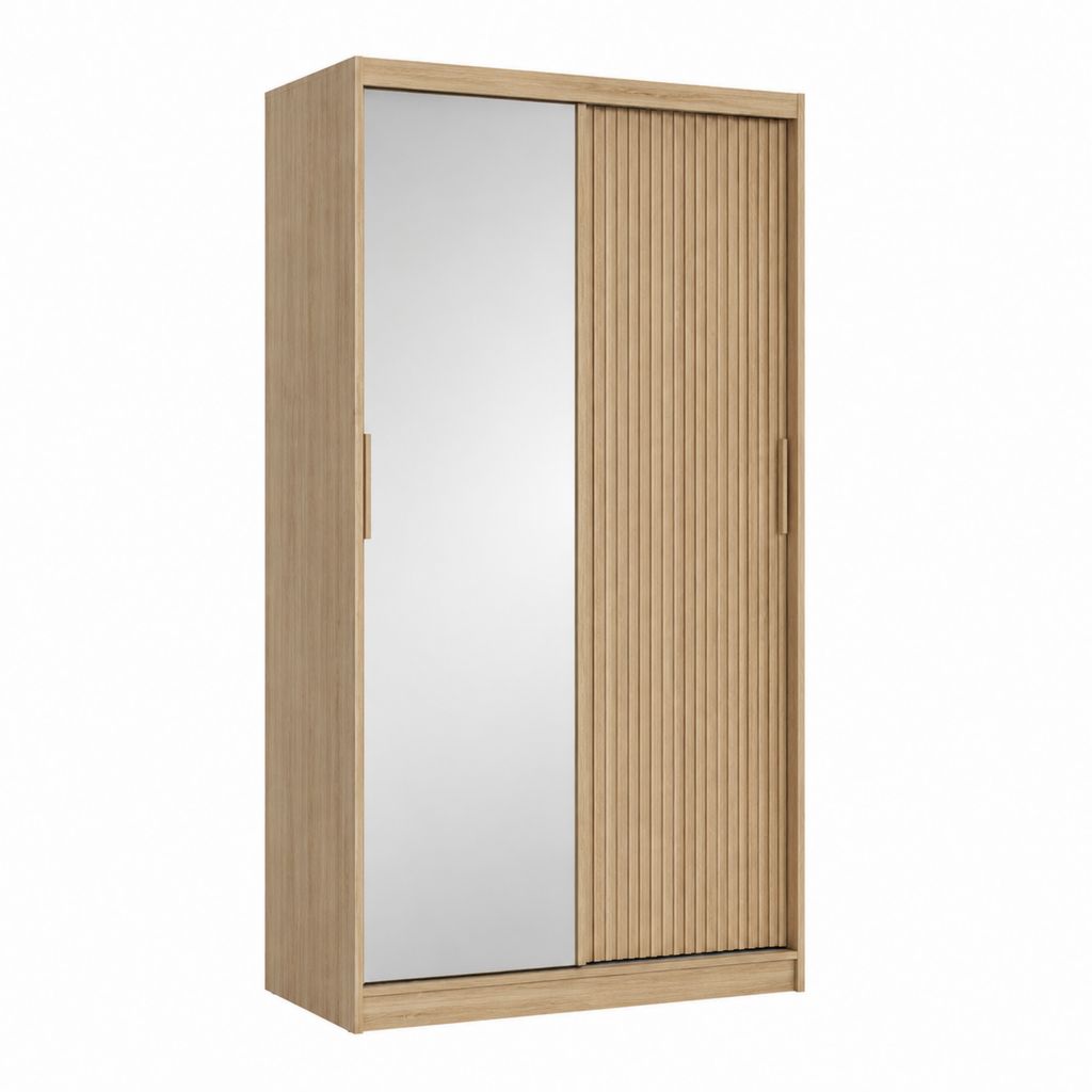 Schwebetürenschrank Eiche Natur mit Spiegel und Lamellentür 120 x 60 x 200 cm