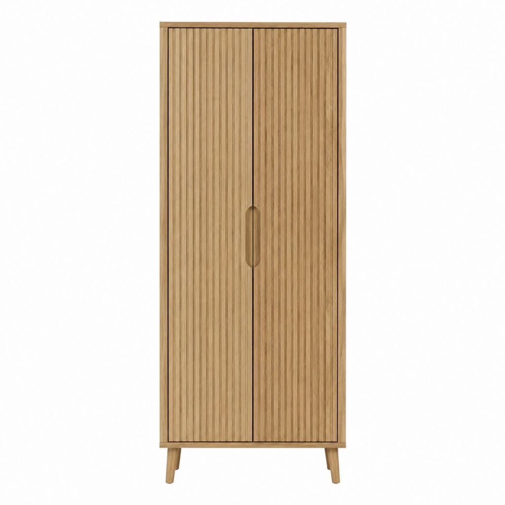 Highboard Schrank Eiche furnierte MDF rechteckig 80 x 40 x 180 cm