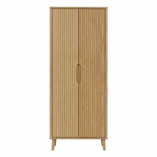 Highboard Schrank Eiche furnierte MDF rechteckig 80 x 40 x 180 cm