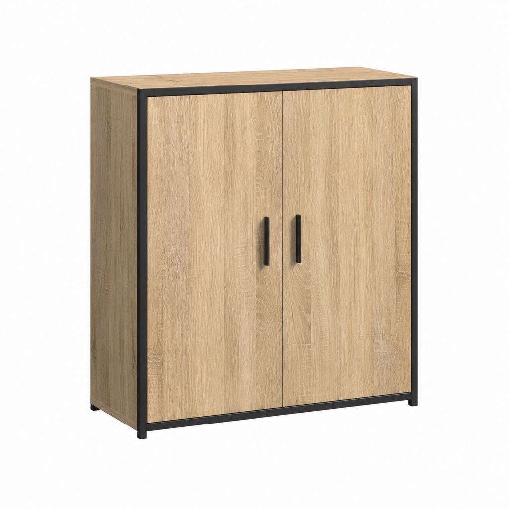 2-türiger Esszimmerschrank Eiche hell Spanplatte Stahl rechteckig 80 x 40 x 100 cm