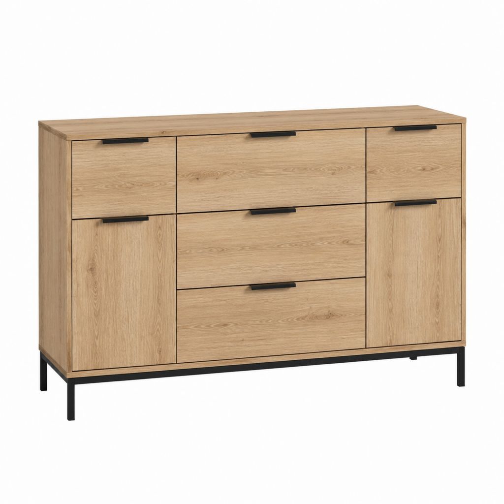 Sideboard Eichefarben Holzwerkstoff rechteckig mit 3 Schubladen und 4 Türen 160 x 40 x 120 cm