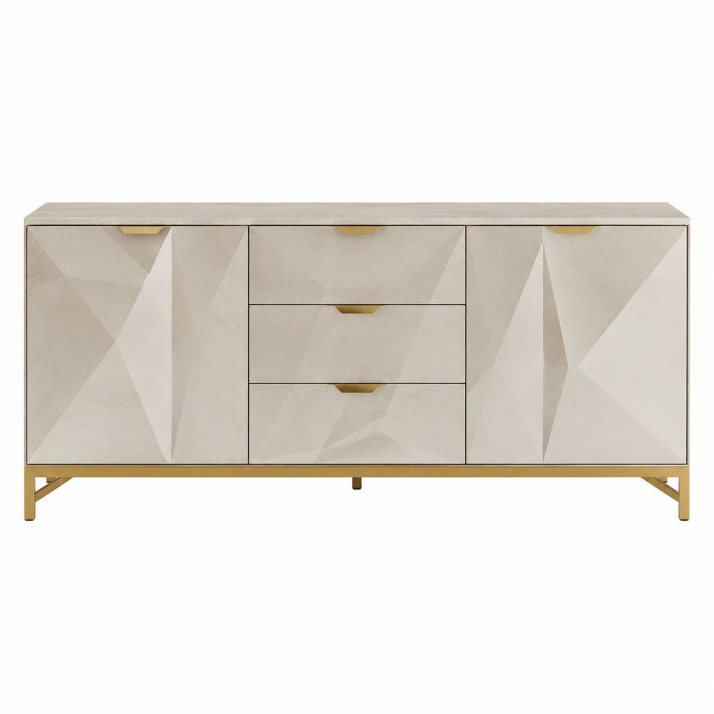 Sideboard mit 2 Türen und 3 Schubladen Creme MDF Gold 160 x 40 x 80 cm