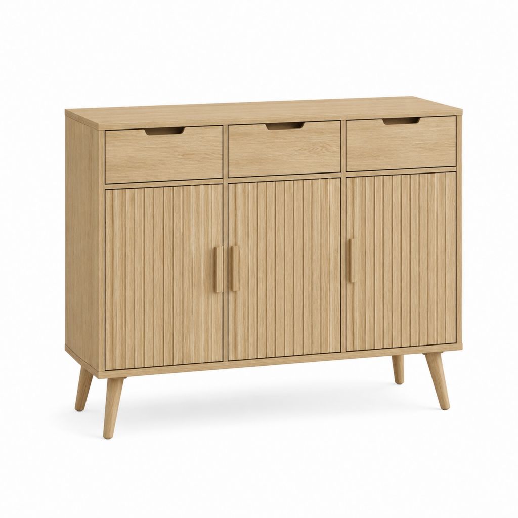 Sideboard Eichefarben MDF mit Eichenfurnier 3 Türen 3 Schubladen 120 x 40 x 90 cm