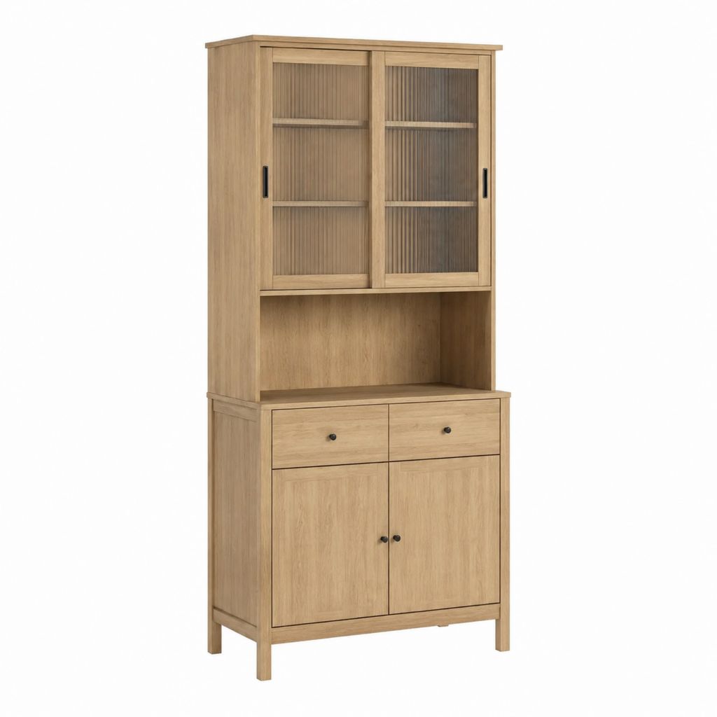 Buffetschrank Eichefarben mit Riffelglas Schiebetüren 90 x 40 x 190 cm