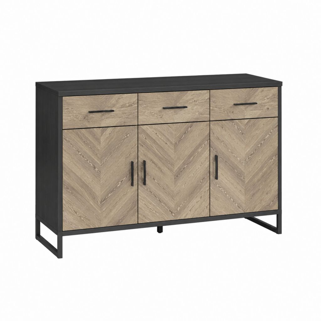 Sideboard mit 3 Türen und 3 Schubladen in Eichenoptik Schwarz aus Spanplatte und Stahl 120 x 40 x 85 cm