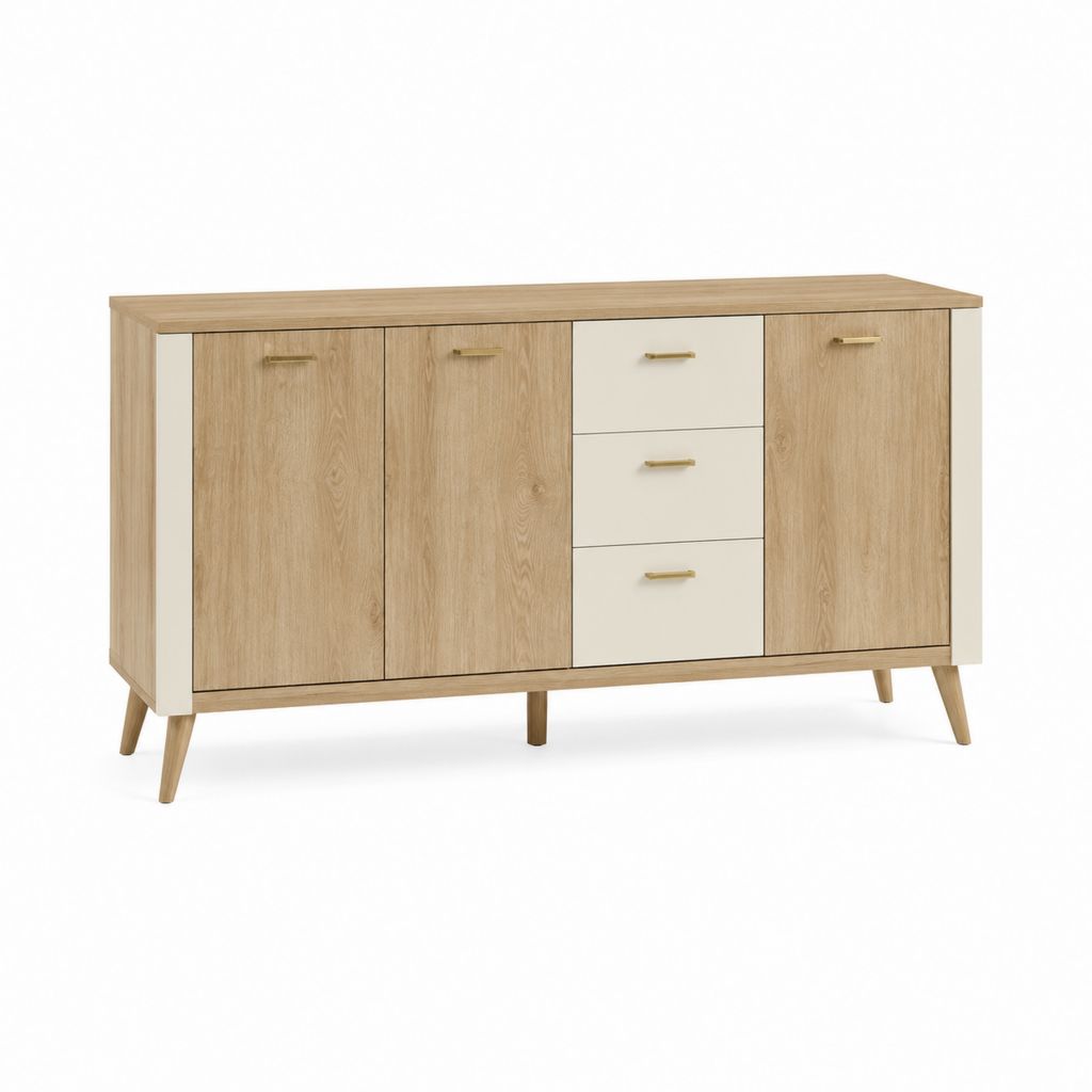 Sideboard mit 3 Türen und 3 Schubladen Eichefarben Weiß Spanplatte rechteckig 160 x 40 x 85 cm