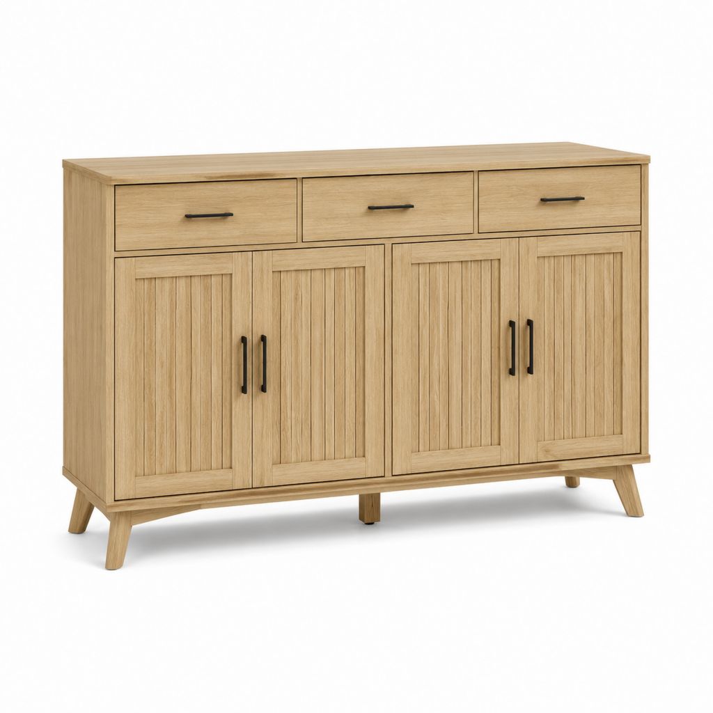 Sideboard Eichenoptik mit 3 Schubladen 4 Türen und Metallgriffen 140 x 40 x 90 cm