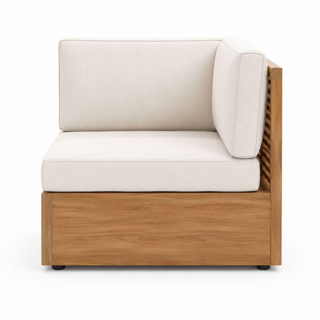 Sofa Eckmodul Beige Polyesterbezug Eichenholz Rechteckig 100 x 90 x 75 cm