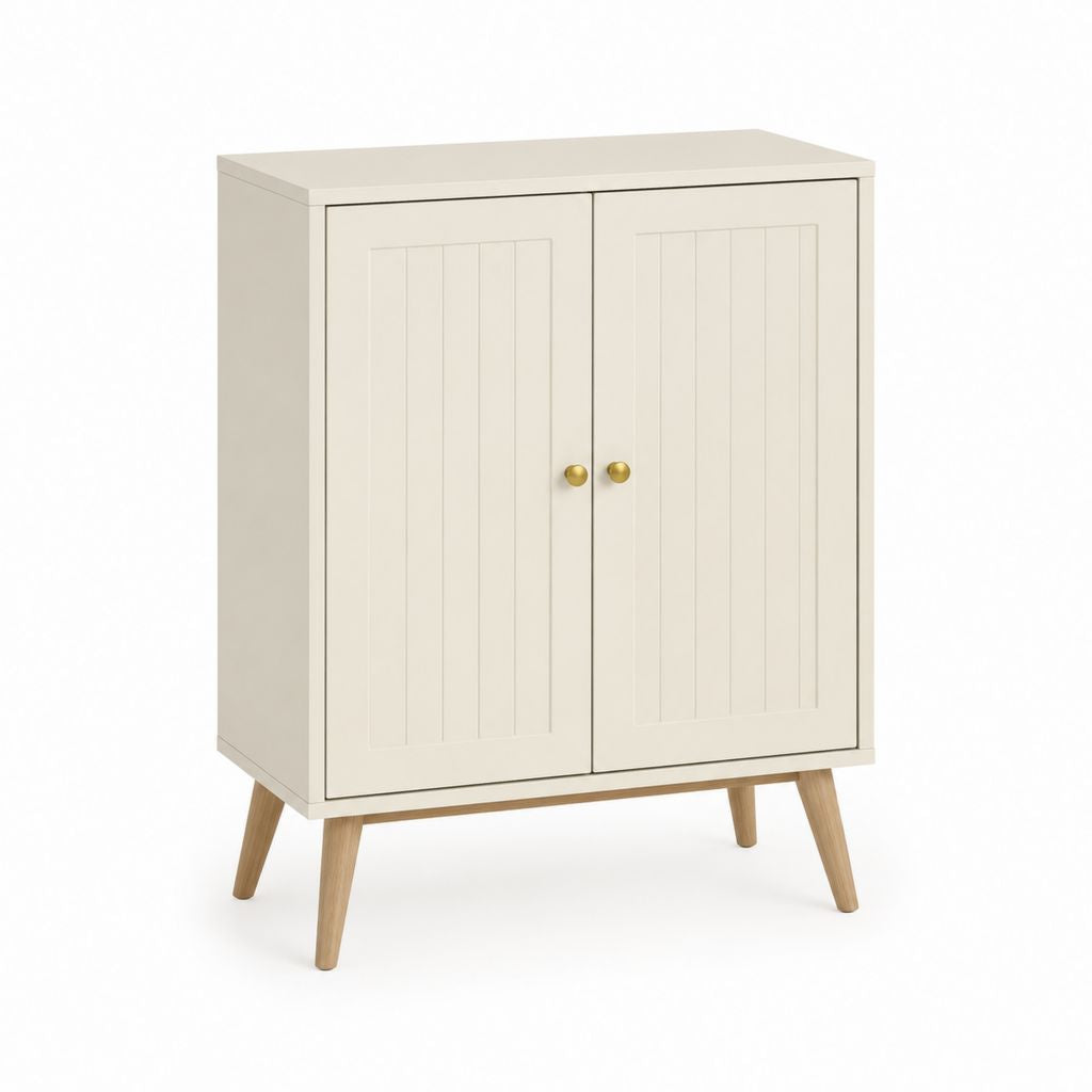 Sideboard mit 2 Türen Creme MDF Gummibaum Massivholz Rechteckig 80 x 40 x 100 cm