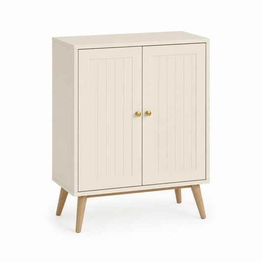 Sideboard mit 2 Türen Creme MDF Gummibaum Massivholz Rechteckig 80 x 40 x 100 cm