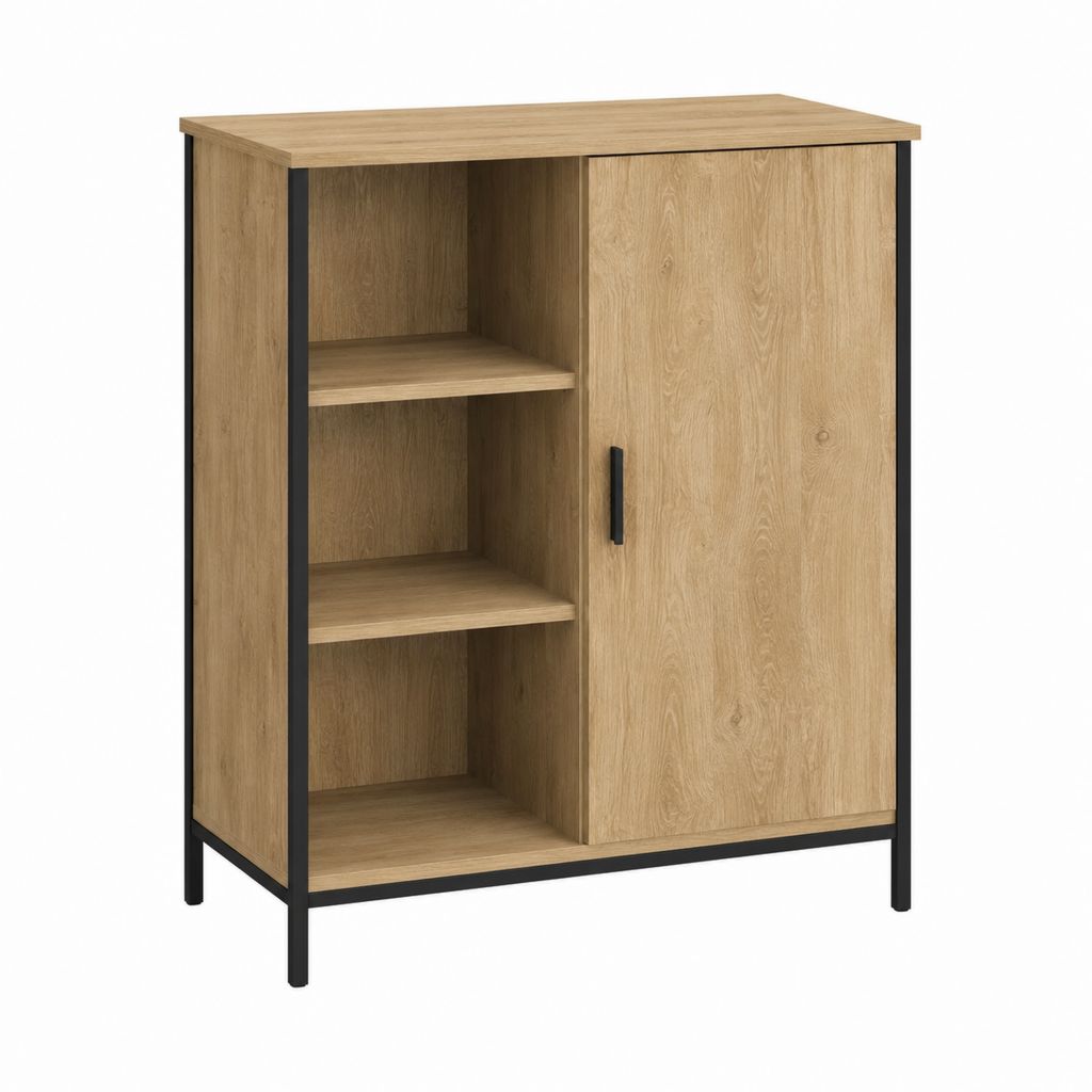 Sideboard Eiche-Optik Spanplatte Rechteckig 80 x 40 x 120 cm mit Tür und offenen Fächern