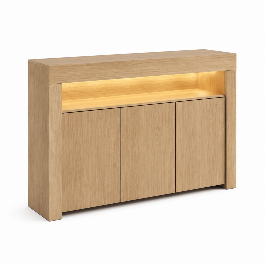 Sideboard Eiche natur aus Spanplatte und MDF rechteckig mit LED-Beleuchtung 120 x 40 x 100 cm