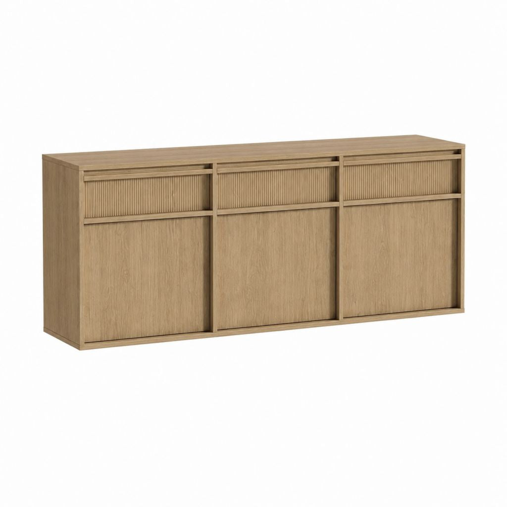 Sideboard Eiche furniert rechteckig mit 3 Schubladen und 3 Schiebetüren 180 x 45 x 85 cm