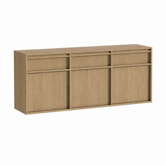 Sideboard Eiche furniert rechteckig mit 3 Schubladen und 3 Schiebetüren 180 x 45 x 85 cm